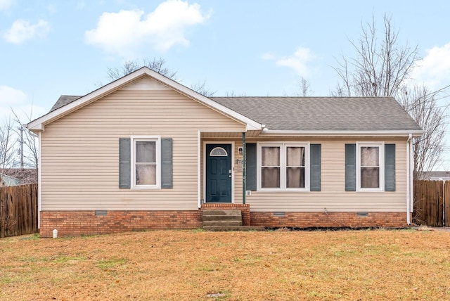 single story home with a front yard