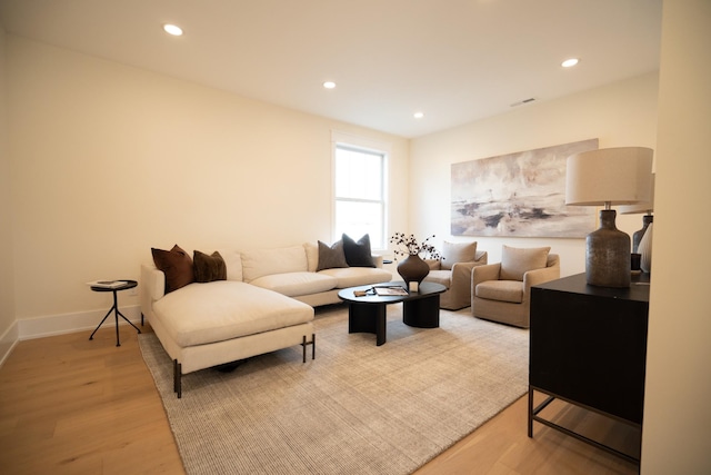 living room with light hardwood / wood-style floors