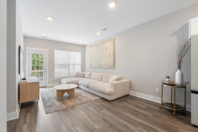 living room featuring dark hardwood / wood-style flooring