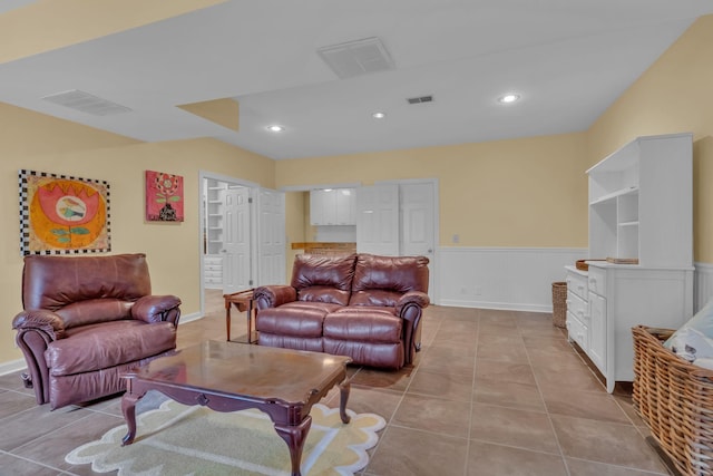 living room featuring light tile patterned flooring