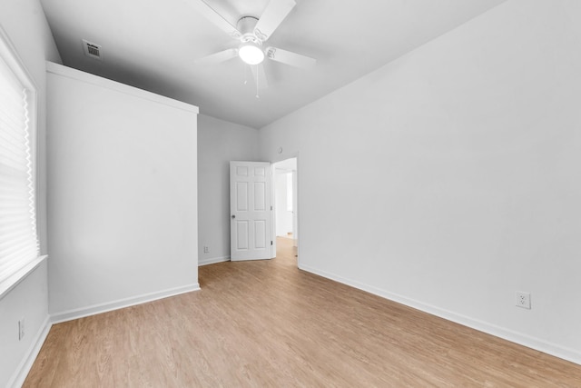 unfurnished room featuring ceiling fan and light hardwood / wood-style floors