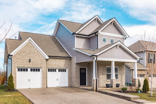 craftsman-style house with a garage and covered porch