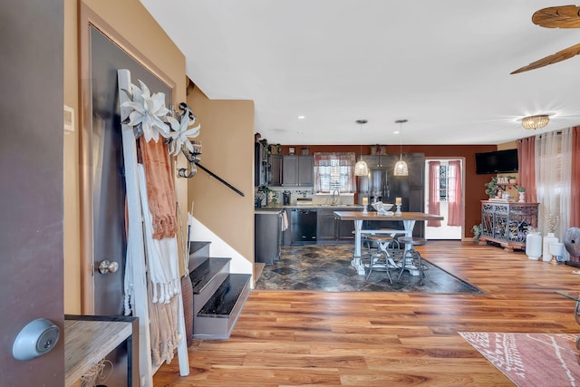 interior space featuring sink and wood-type flooring