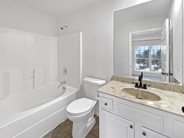 full bathroom with vanity, shower / bathtub combination, and toilet