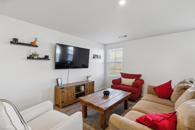 living room with hardwood / wood-style flooring