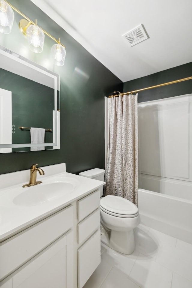 full bathroom featuring vanity, toilet, and shower / bath combo with shower curtain