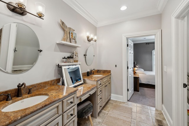 bathroom featuring vanity and crown molding