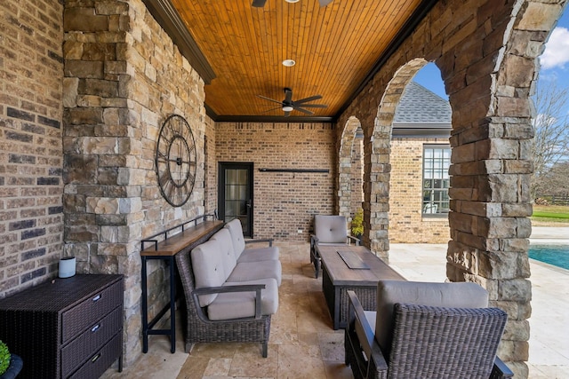 view of patio featuring outdoor lounge area and ceiling fan