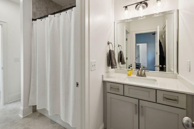 bathroom with vanity and shower / bath combination with curtain