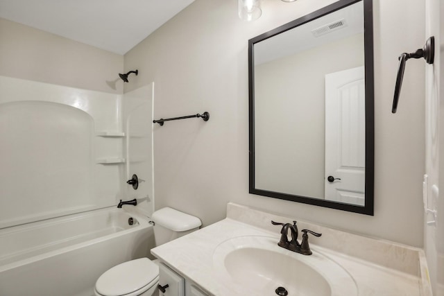 full bathroom featuring vanity, tub / shower combination, and toilet