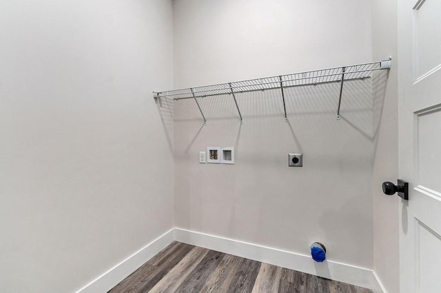 laundry area with electric dryer hookup, hardwood / wood-style floors, and hookup for a washing machine