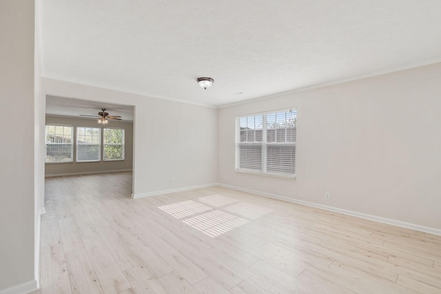 empty room featuring crown molding, a textured ceiling, and light hardwood / wood-style flooring