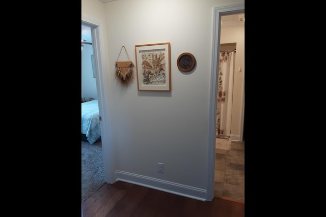 hall with dark hardwood / wood-style floors