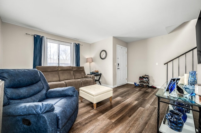 living room featuring dark hardwood / wood-style floors