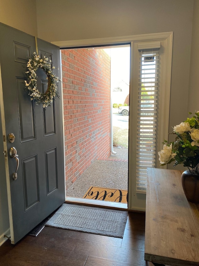 foyer entrance with dark hardwood / wood-style flooring