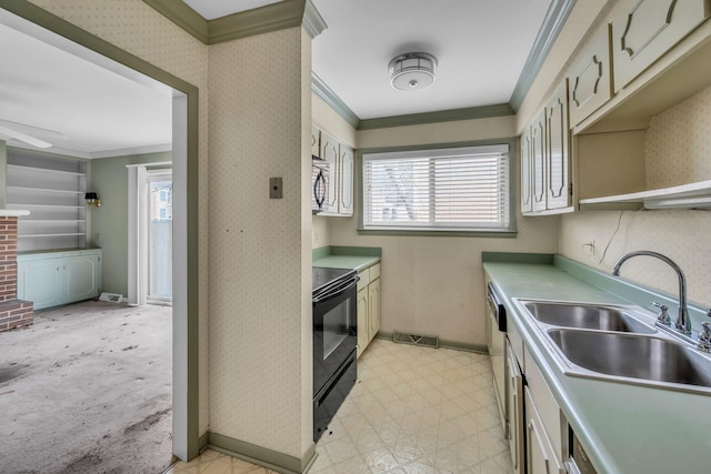 kitchen featuring sink, crown molding, and stainless steel appliances