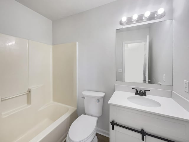 full bathroom featuring vanity, shower / tub combination, and toilet