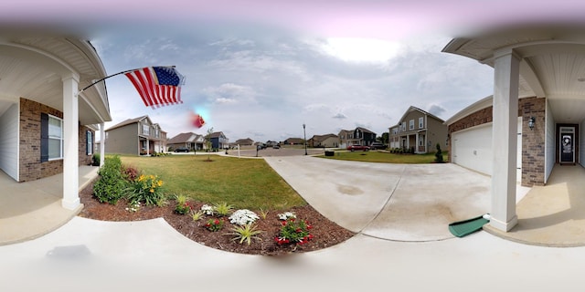 view of yard with a garage