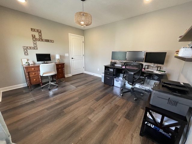 office area with dark hardwood / wood-style floors