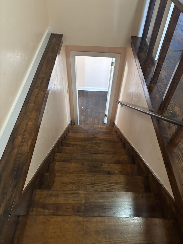 stairway with hardwood / wood-style flooring