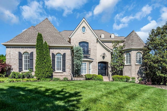 french provincial home featuring a front lawn