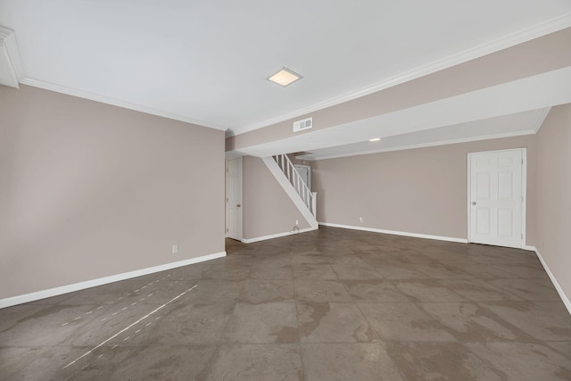 basement featuring crown molding