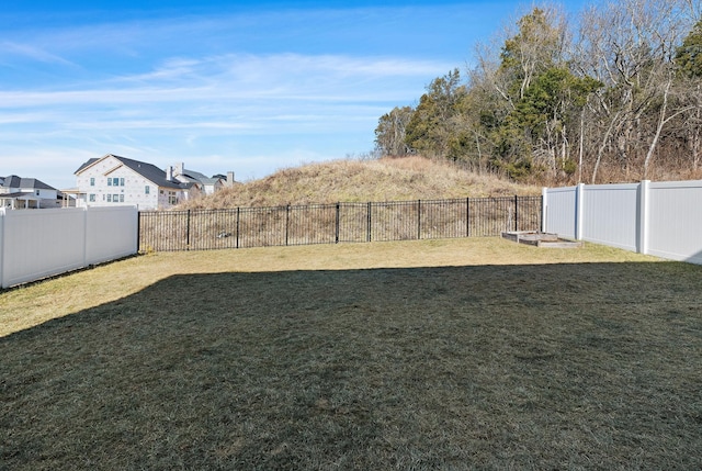 view of yard with a fenced backyard