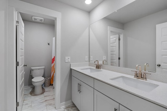 full bath with marble finish floor, double vanity, a sink, and visible vents