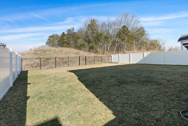 view of yard with a fenced backyard