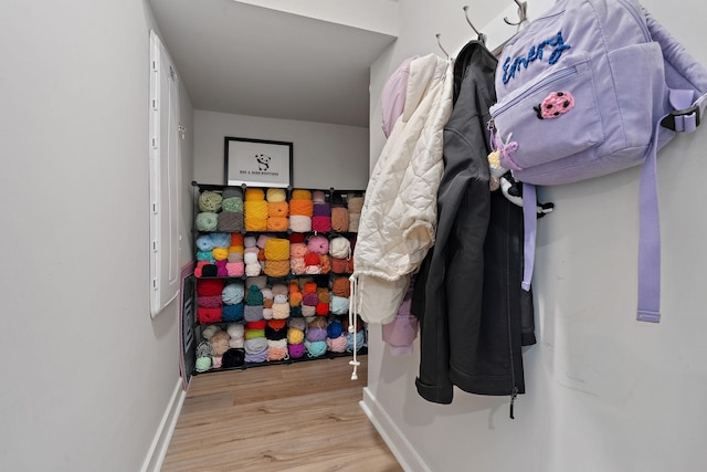 spacious closet featuring light hardwood / wood-style floors