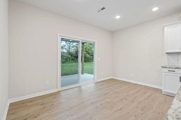 interior space with light hardwood / wood-style floors