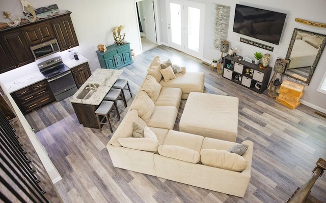 living room with light wood-type flooring