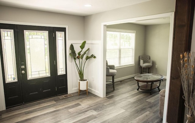 foyer entrance featuring hardwood / wood-style flooring