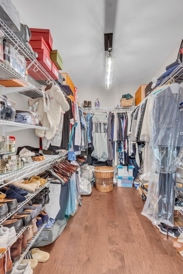 walk in closet featuring hardwood / wood-style flooring