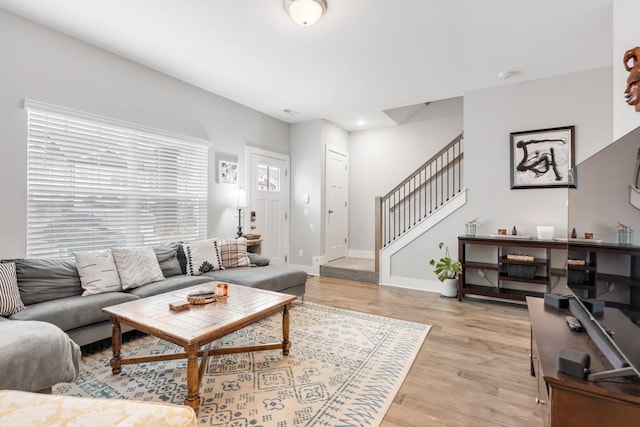 living room featuring light wood-type flooring