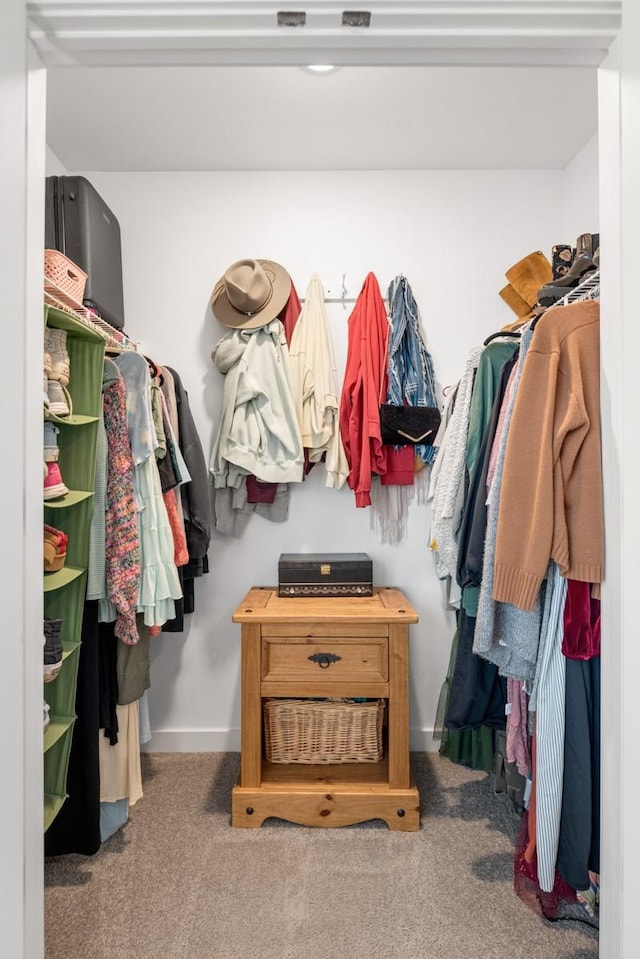 walk in closet with carpet