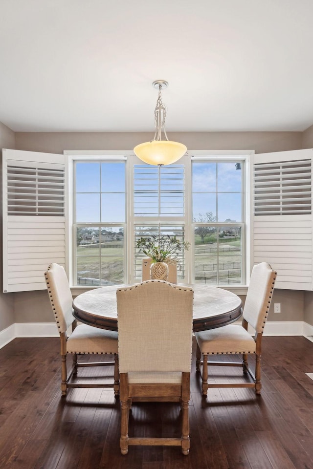 dining space featuring dark wood-type flooring