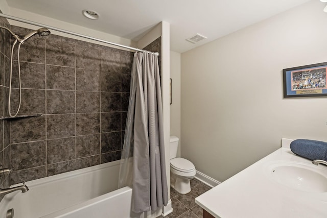 full bathroom with tile patterned floors, vanity, toilet, and shower / tub combo