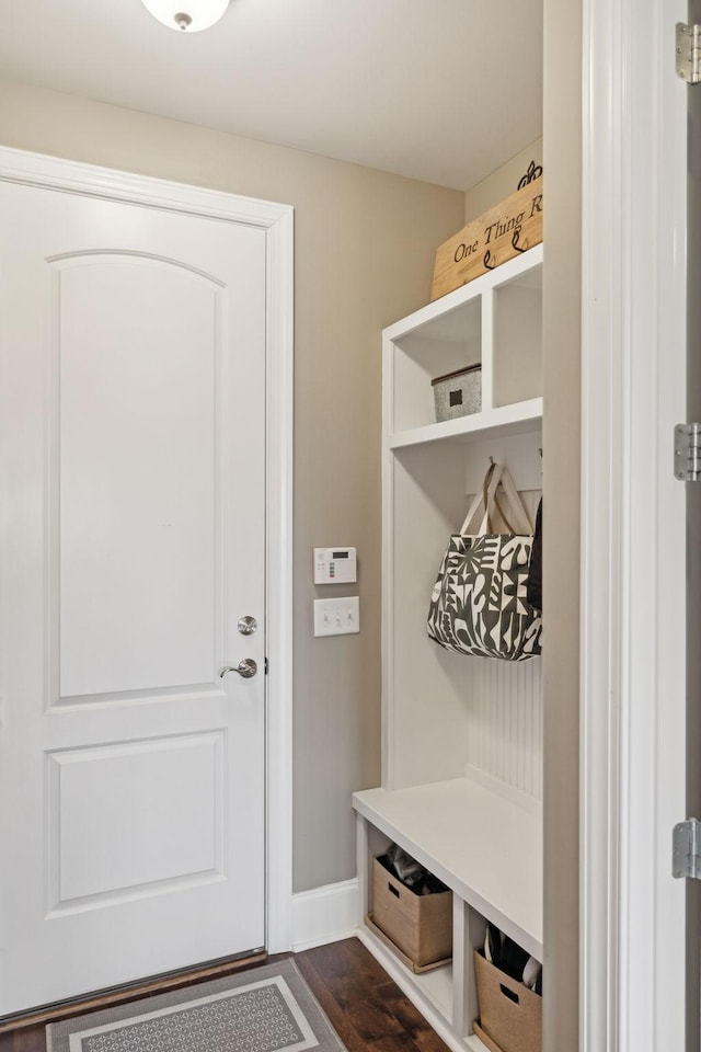 mudroom with dark hardwood / wood-style flooring