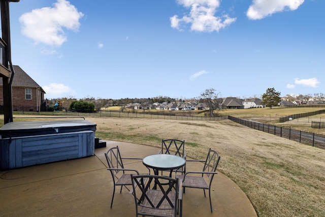 view of patio / terrace featuring a hot tub