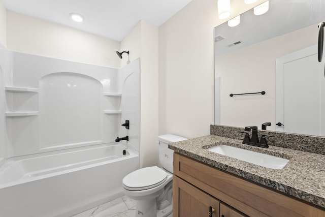 full bathroom with vanity, shower / washtub combination, and toilet