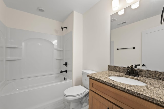 full bathroom featuring shower / tub combination, vanity, and toilet