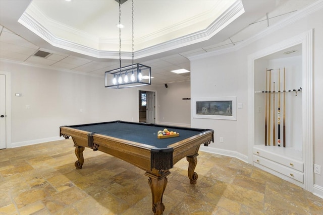 game room featuring crown molding and billiards