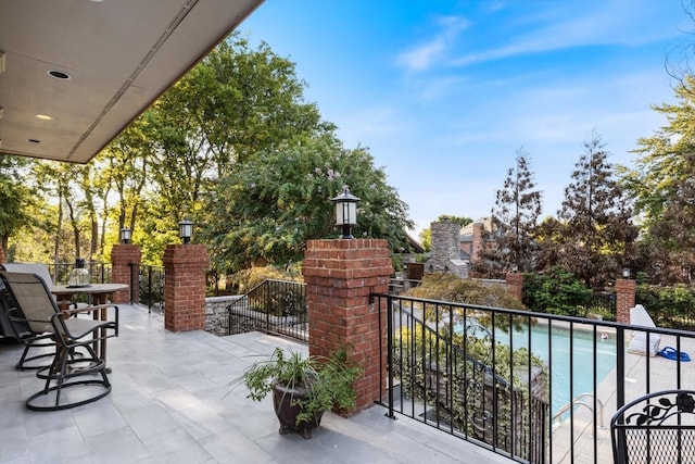 view of patio featuring a fenced in pool