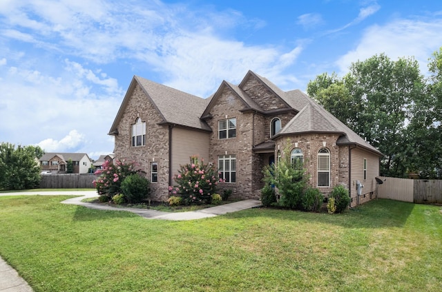 french provincial home featuring a front lawn