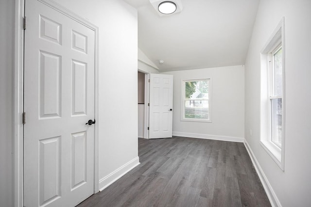 interior space with lofted ceiling and hardwood / wood-style floors