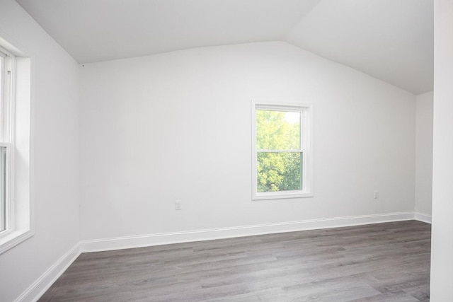 empty room with lofted ceiling and wood-type flooring