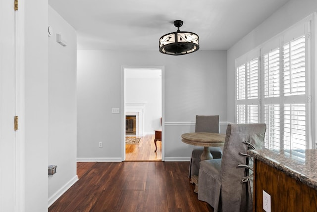 dining area with dark hardwood / wood-style floors