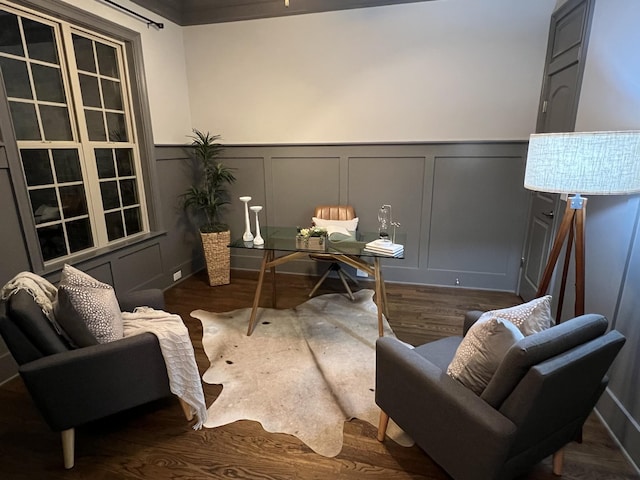 office space featuring dark wood-type flooring