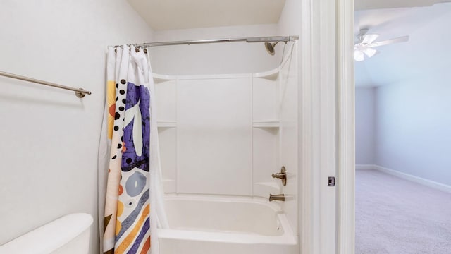 bathroom with toilet and shower / tub combo